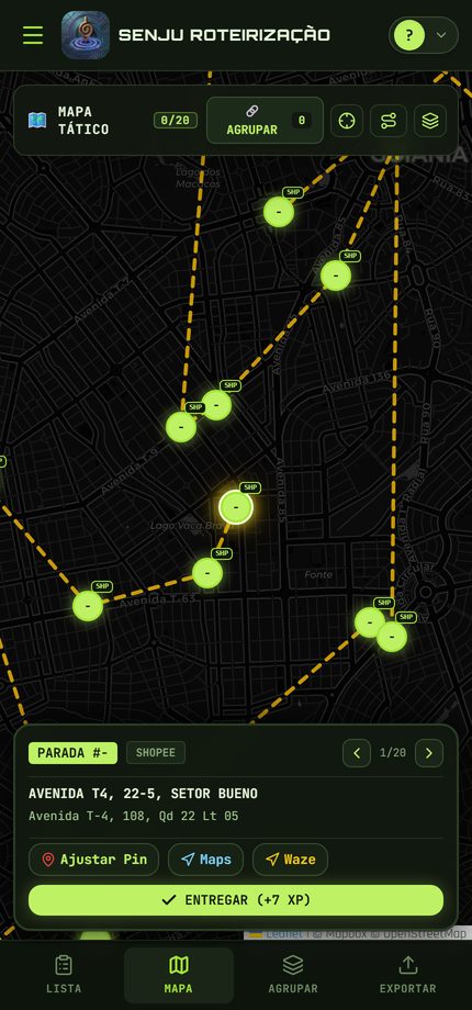 Mapa tático com a rota otimizada e as paradas numeradas