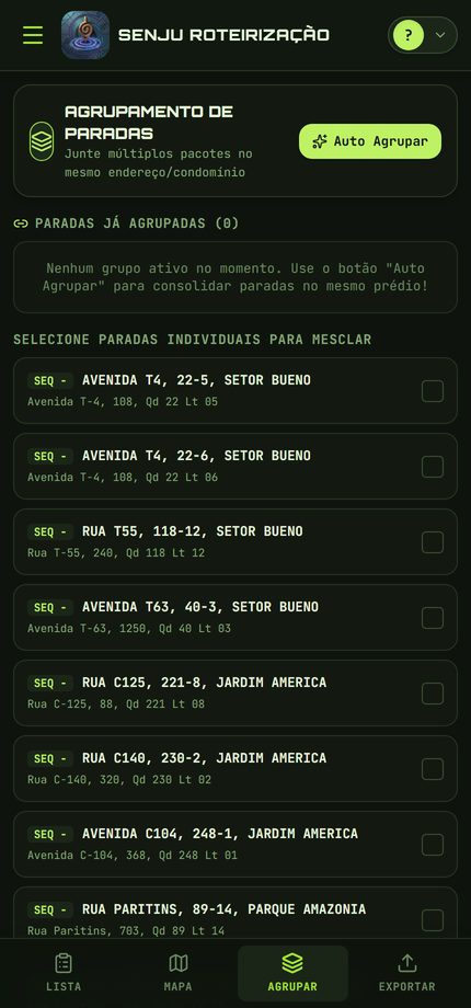 Tela de agrupamento de pacotes do mesmo endereço