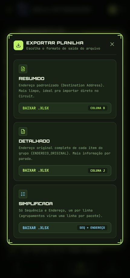 Modal de exportação de planilha em três formatos