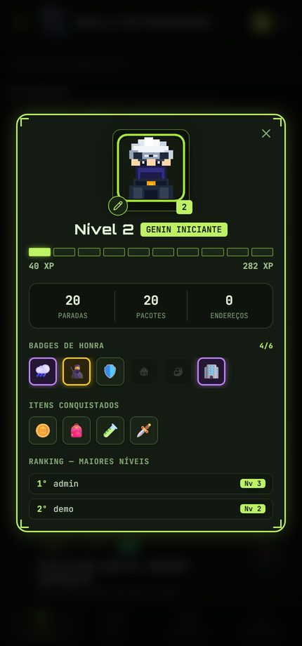 Perfil com nível, XP, badges e ranking